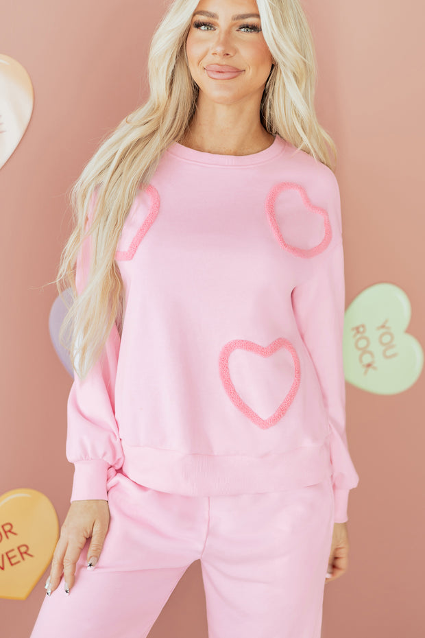 Phalaenopsis Chenille Heart Pattern Casual 2pcs Pants Set