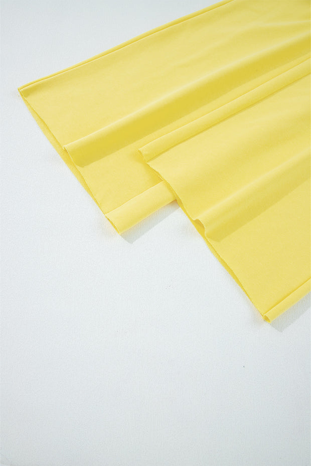 Yellow Cream Drop Shoulder Puff Sleeve Crop Pullover Drawstring Wide Leg Pants Set