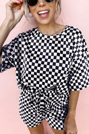 Black Checkered Top and Short Casual 2pcs Set