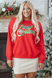 Red Merry Christmas Crewneck Drop Shoulder Loose Sweatshirt