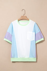 Camiseta oversize de media manga con patchwork y bloques de color blanco