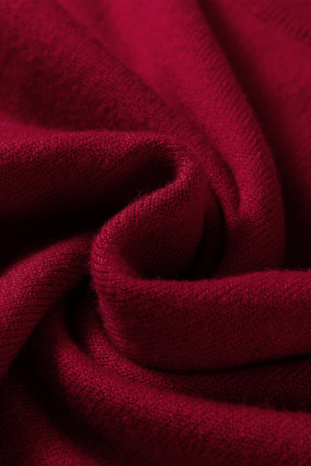 Racing Red Solid Color Crew Neck Knit Cap Sleeve Sweater