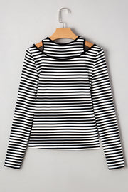 Black Stripe Double-layer Cold Shoulder Long Sleeve Top