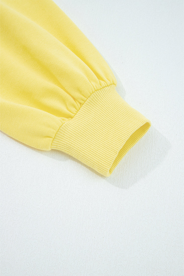 Yellow Cream Drop Shoulder Puff Sleeve Crop Pullover Drawstring Wide Leg Pants Set