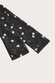 Black Heart Shape Mesh Patchwork Square Neck Bodysuit