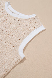 Camiseta sin mangas con cuello redondo y textura floral en color avena