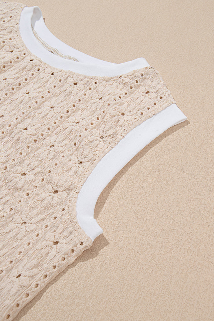 Camiseta sin mangas con cuello redondo y textura floral en color avena