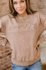 DUNE saved by grace Letter Embroidery Mineral Wash Loose Sweatshirt