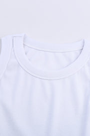 Solid White Round Neck Ribbed Tank Top