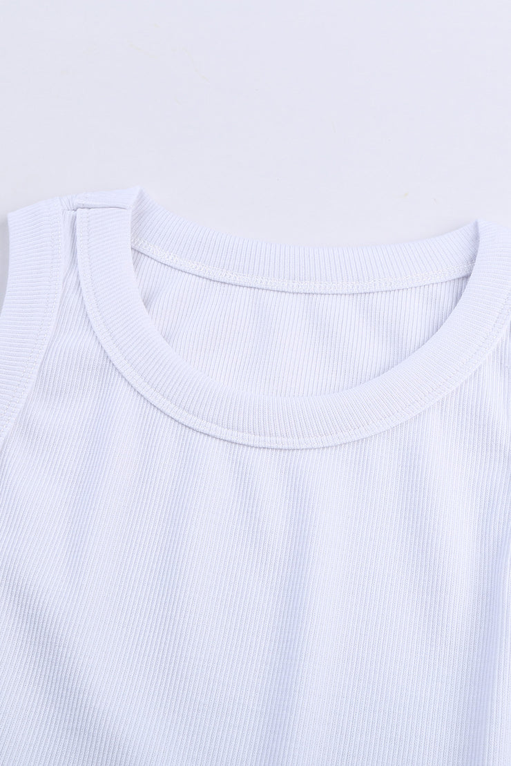 Solid White Round Neck Ribbed Tank Top