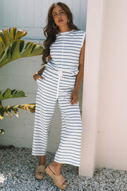 Sail Blue Casual Wide Leg 2pcs Pants Set