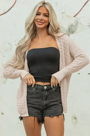 Jet Stream Mix Pattern Hollowed Knit Open Front Cardigan