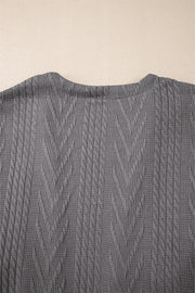 Medium Grey Solid Textured Open Front Cardigan with Pocket