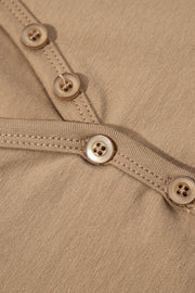 Pale Khaki Long Sleeve Buttons V Neck Slim Fit Top