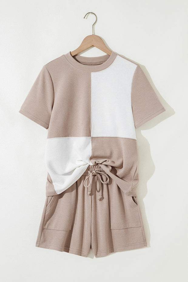 Jet Stream Textured Colorblock Patchwork Tee and Shorts Set