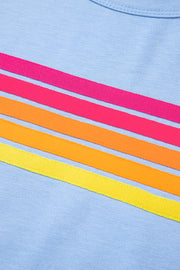 Beau Blue Striped Patch Front Casual Tee