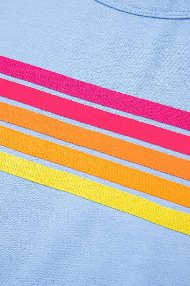 Beau Blue Striped Patch Front Casual Tee