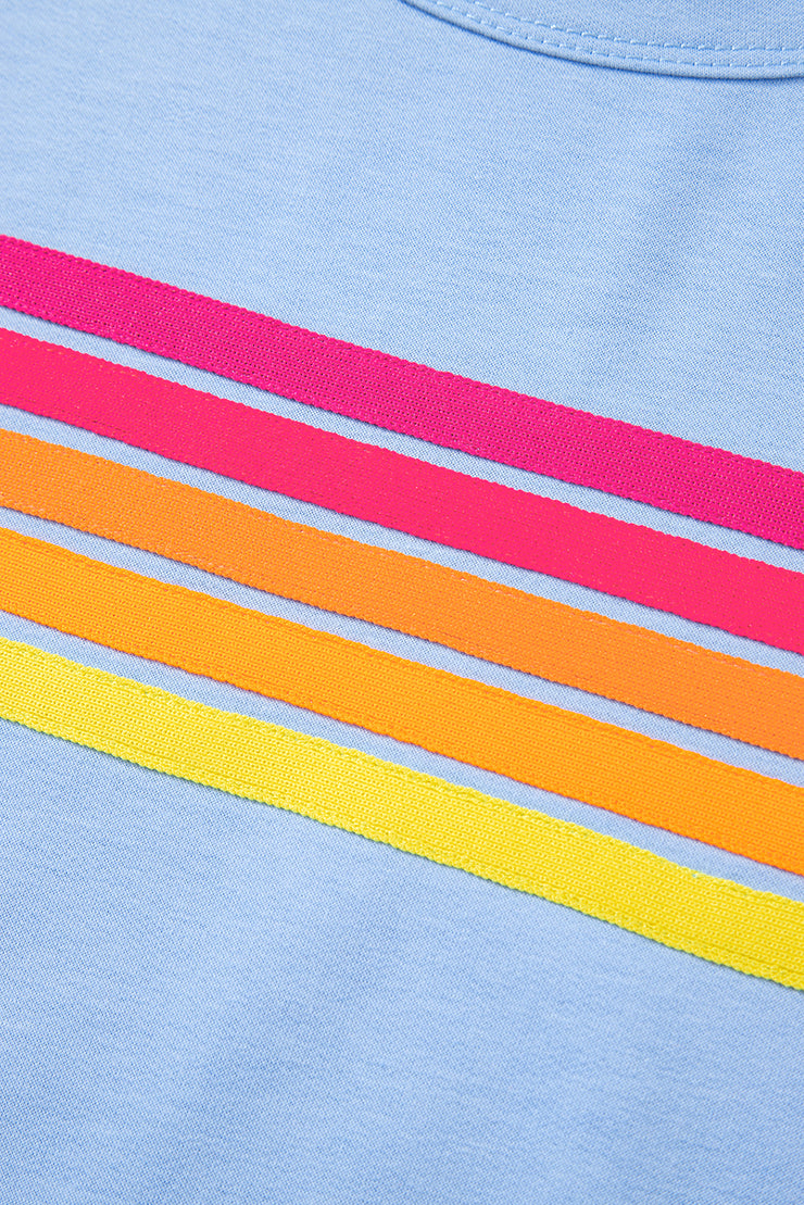 Beau Blue Striped Patch Front Casual Tee