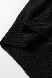 Black Contrast Striped Trim V Neck Varsity Sweater