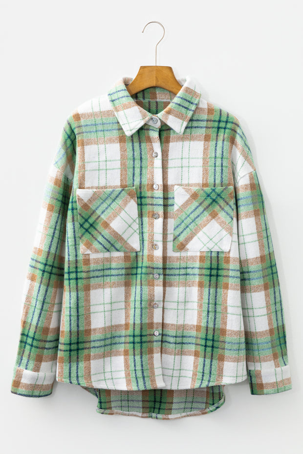 Khaki Christmas Plaid Casual Flannel Shacket
