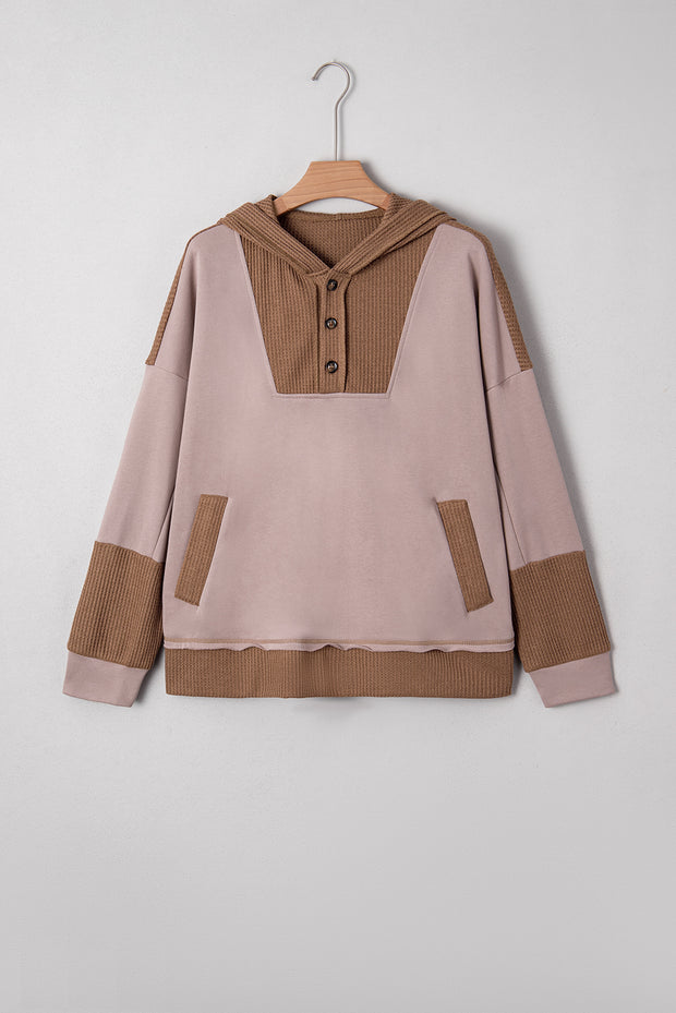 Goat Oversize Waffle Patchwork Exposed Seam Casual Hoodie