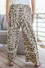 Khaki Leopard Wide Leg Cropped Pants