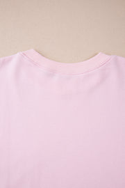 Light Pink Color Block Batwing Sleeve Loose Fit Sweatshirt