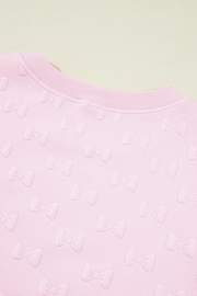 Pink Bow Jacquard Ruffle Sleeve Short 2pcs Outfit