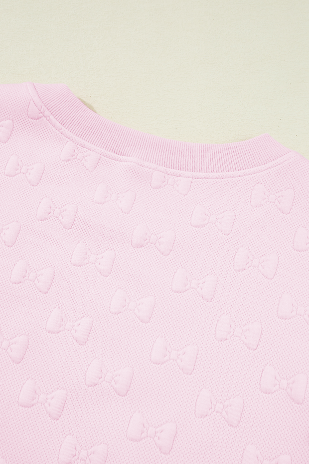 Pink Bow Jacquard Ruffle Sleeve Short 2pcs Outfit