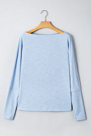 Beau Blue Solid Color Batwing Long Sleeve Top