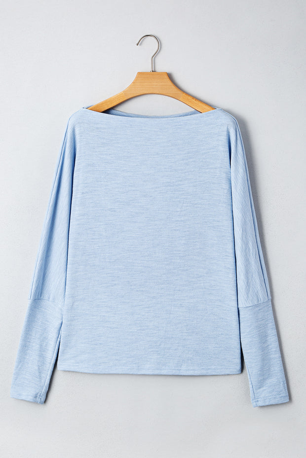 Beau Blue Solid Color Batwing Long Sleeve Top