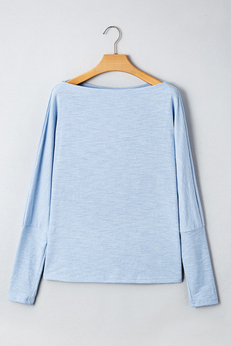Beau Blue Solid Color Batwing Long Sleeve Top