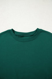 Evergreen Varsity Striped Sleeve Drop Shoulder Sweatshirt and Short Set