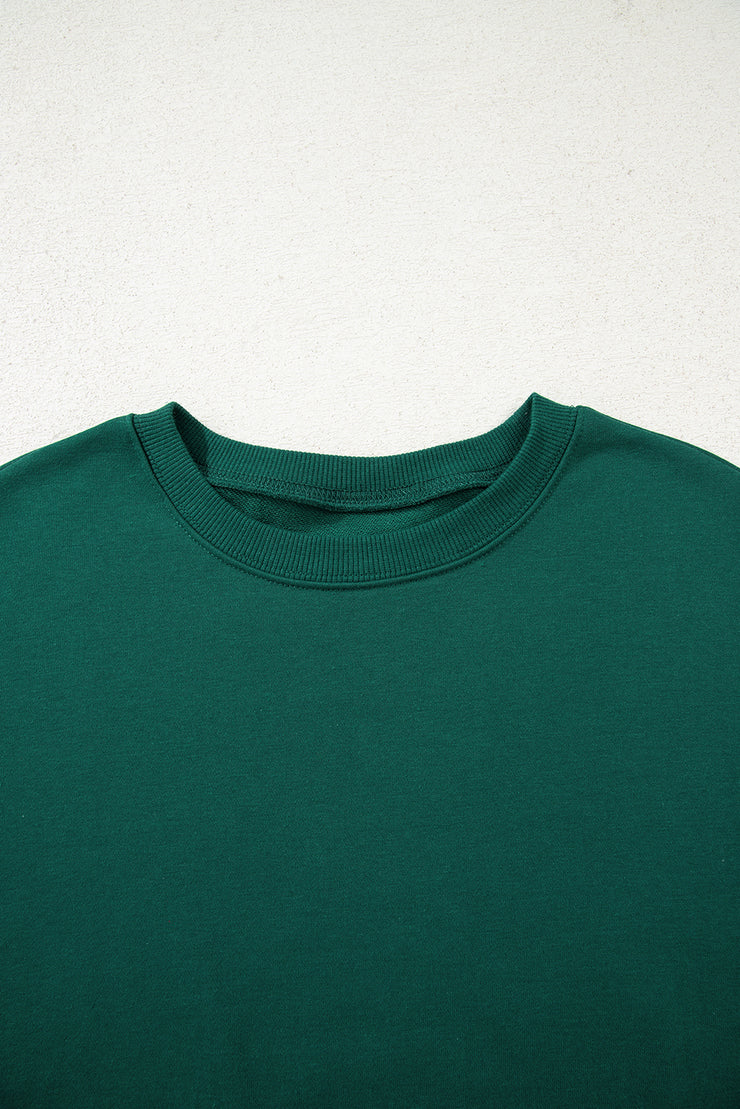 Evergreen Varsity Striped Sleeve Drop Shoulder Sweatshirt and Short Set