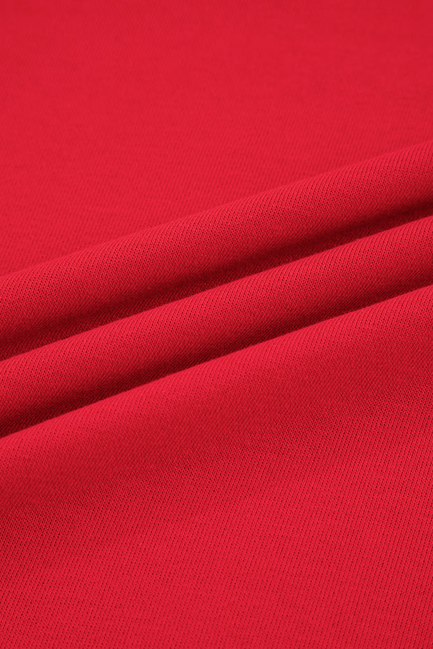 Fiery Red Varsity Stripe Detail Drop Shoulder Pullover Mini Skirt Set