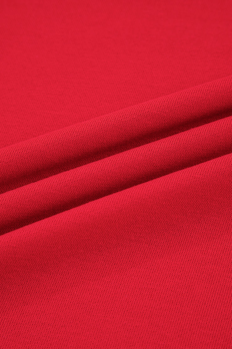 Fiery Red Varsity Stripe Detail Drop Shoulder Pullover Mini Skirt Set