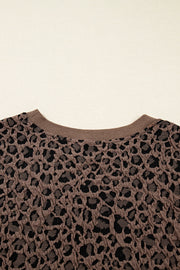 Brown Ribbed Trim Leopard Print Long Sleeve Top