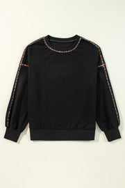 Black Contrast Rainbow Trim Drop Shoulder Pullover Sweatshirt