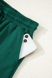 Evergreen Varsity Striped Sleeve Drop Shoulder Sweatshirt and Short Set