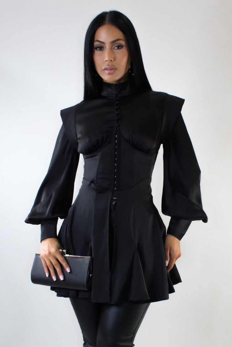 Buttoned Down Corset Top/Shirt Dress- Black – Unique Oils