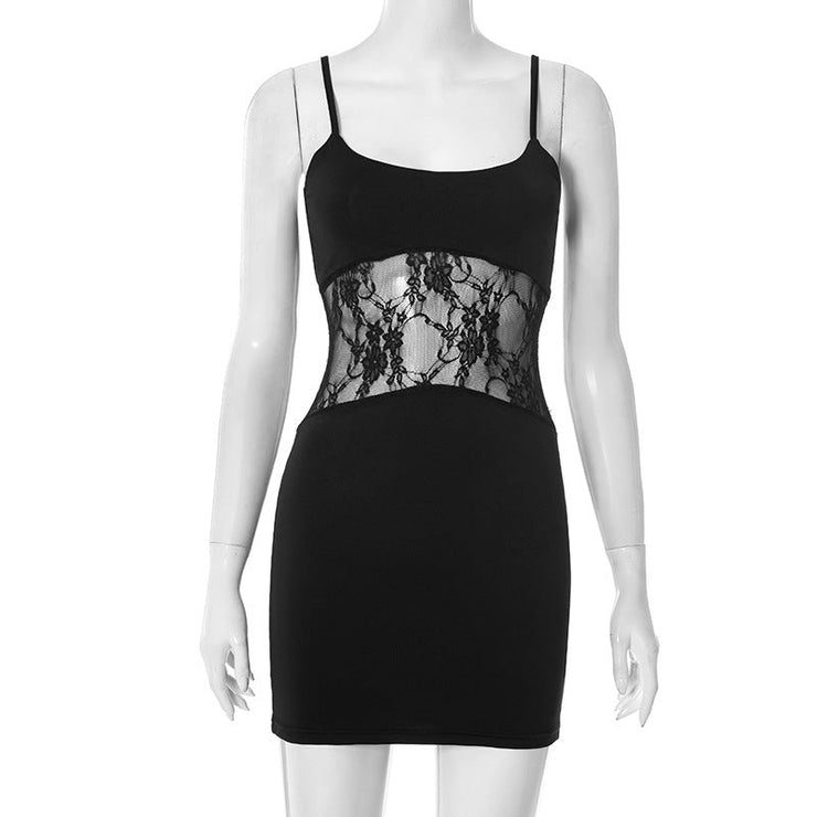 Women Clothing Summer Simple Solid Color Strap Stitching Lace Dress Wo – Unique Oils