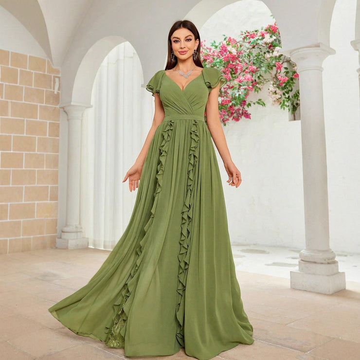 high end maxi dresses Elegant Ball Dress Fall Ruffled Dress V neck Dress – Unique Oils Size:L Weight 110-132lbs RD-11.08.24 SHEIN MOD Women Dark this maxi