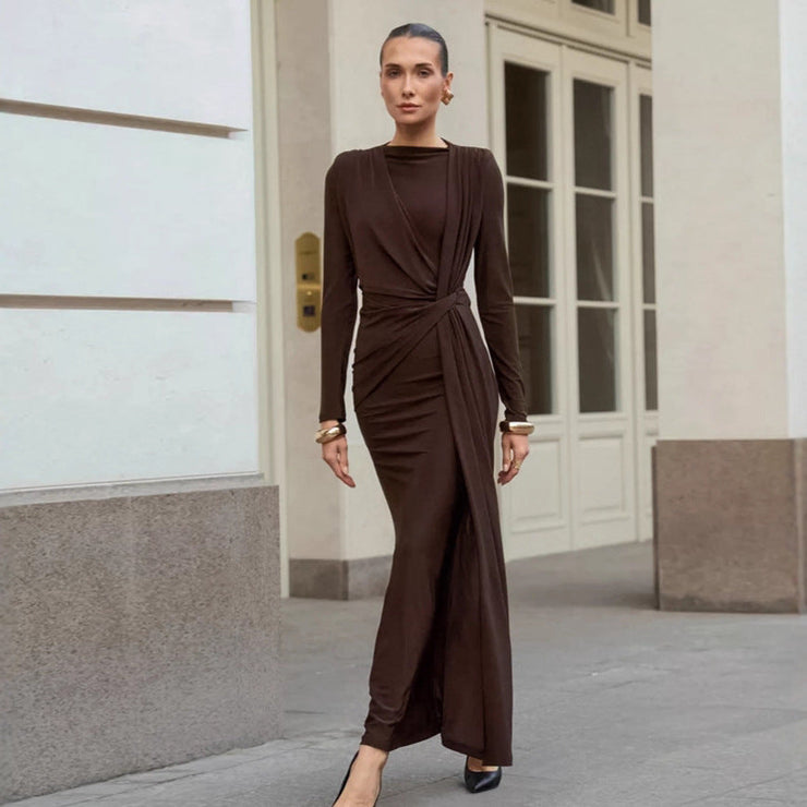 slimming maxi dress Popilush strap maxi dress with a relaxed shift silhouette and light stretch Autumn French Dress Maxi Dress