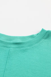 Green Solid Color Patchwork Long Sleeve Top