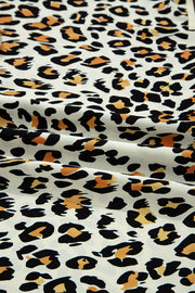 Khaki Leopard Print Contrast Striped V Neck Blouse