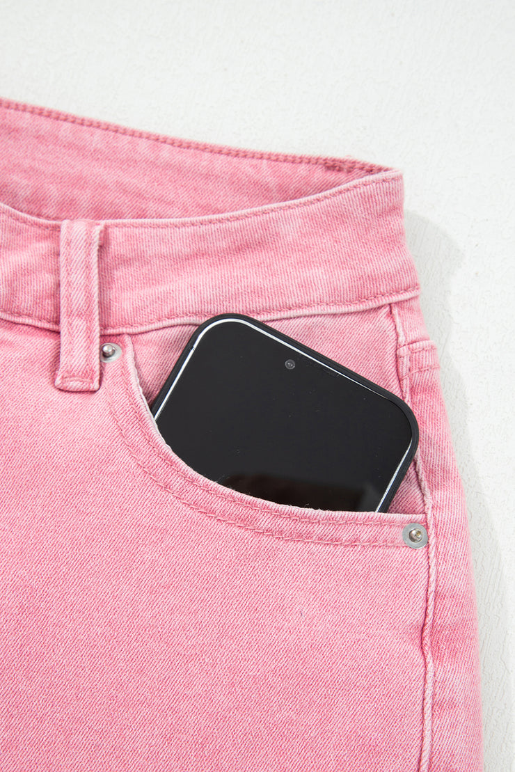 Peach Blossom Acid Washed High Rise Cropped Wide Leg Jeans