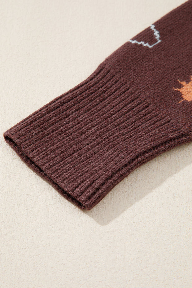 Brown Cowgirl Fashion Print Casual Sweater