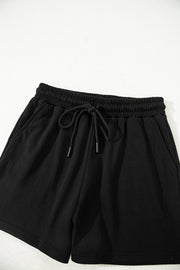 Black Varsity Striped Sleeve Drop Shoulder Sweatshirt and Short Set