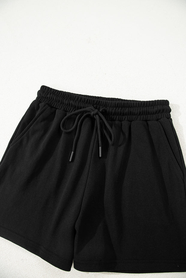 Black Varsity Striped Sleeve Drop Shoulder Sweatshirt and Short Set