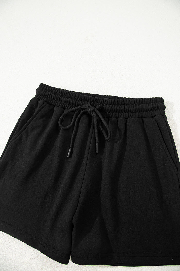 Black Varsity Striped Sleeve Drop Shoulder Sweatshirt and Short Set